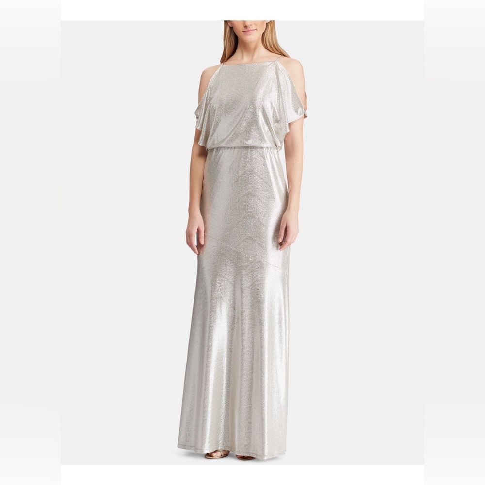 Ralph Lauren evening gown. Grecian style, champagne, flutter sleeves - Picture 5 of 9